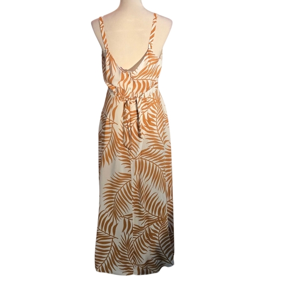 Vince Camuto Tropical Print Sleeveless Dress Maxi Taupe & White Women's M - FLAW - Picture 3 of 11